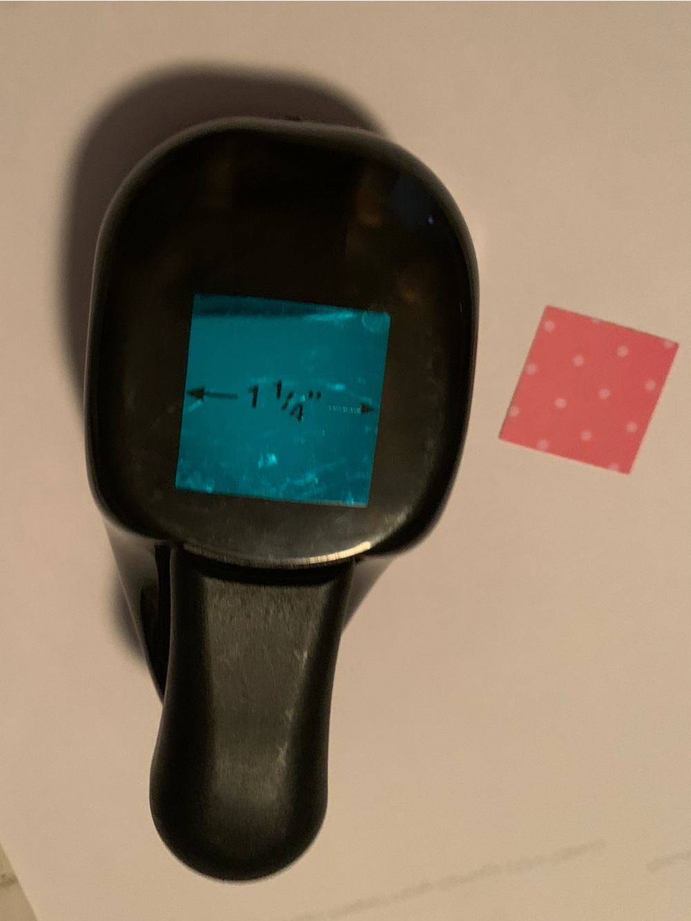 Black 1.4” Paper Punch with Blue Alignment Window. Works excellent!